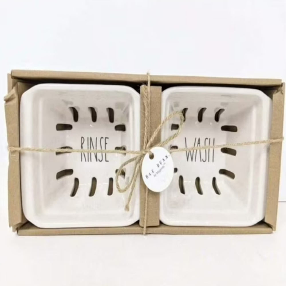 Rae Dunn RINSE + WASH Berry Colander Set Fruit Bowl Containers